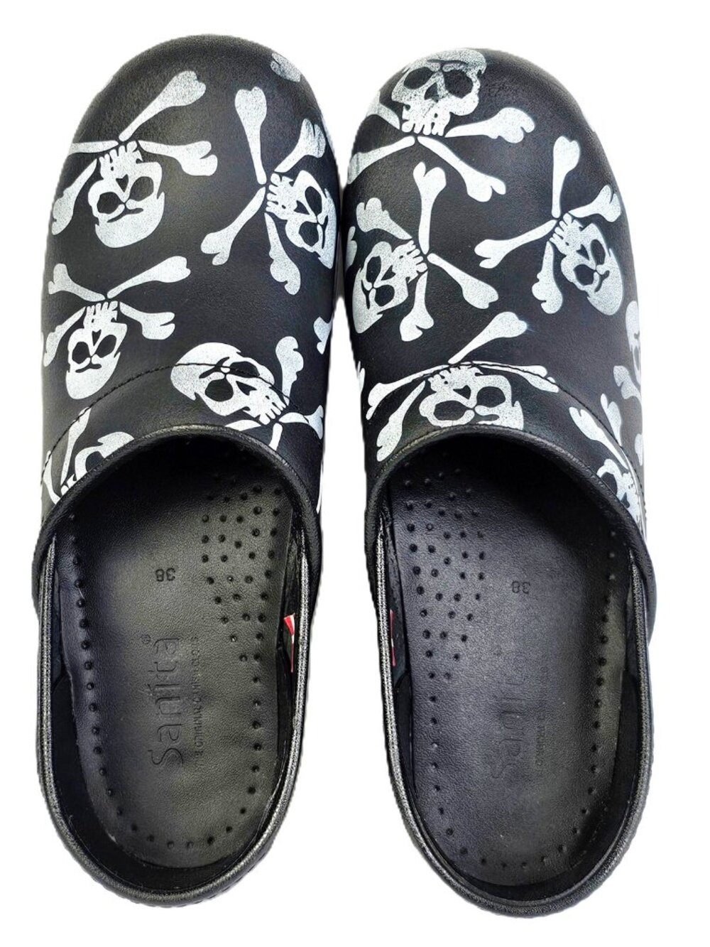 Sanita Women's Clogs EU 38 Black Skull Crossbones Slip-On Comfort Shoes - Picture 7 of 11